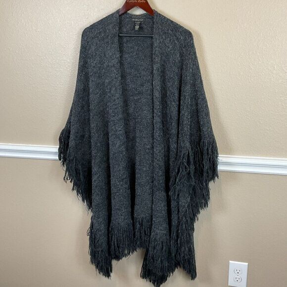 Do Everything In Love Gray Poncho OS Open Front Sweater Acrylic Warm Cozy Boho - Picture 8 of 11